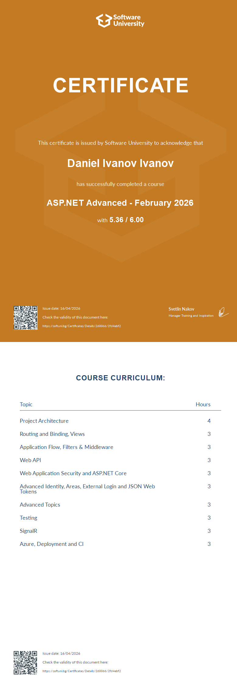 ASP.NET Advanced certificate