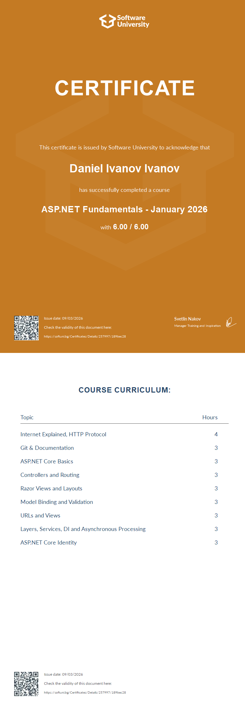ASP.NET Fundamentals certificate