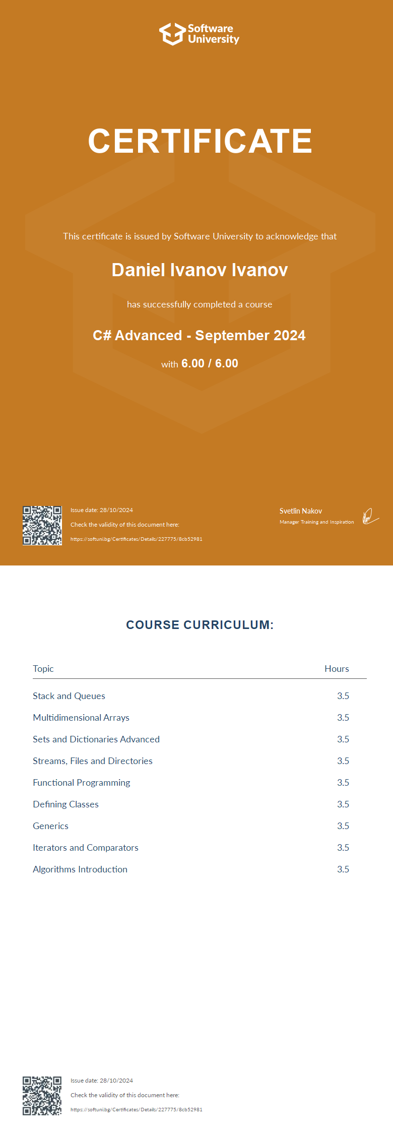 C# Advanced certificate