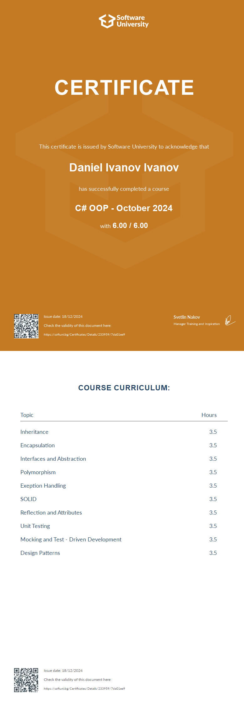 C# OOP certificate