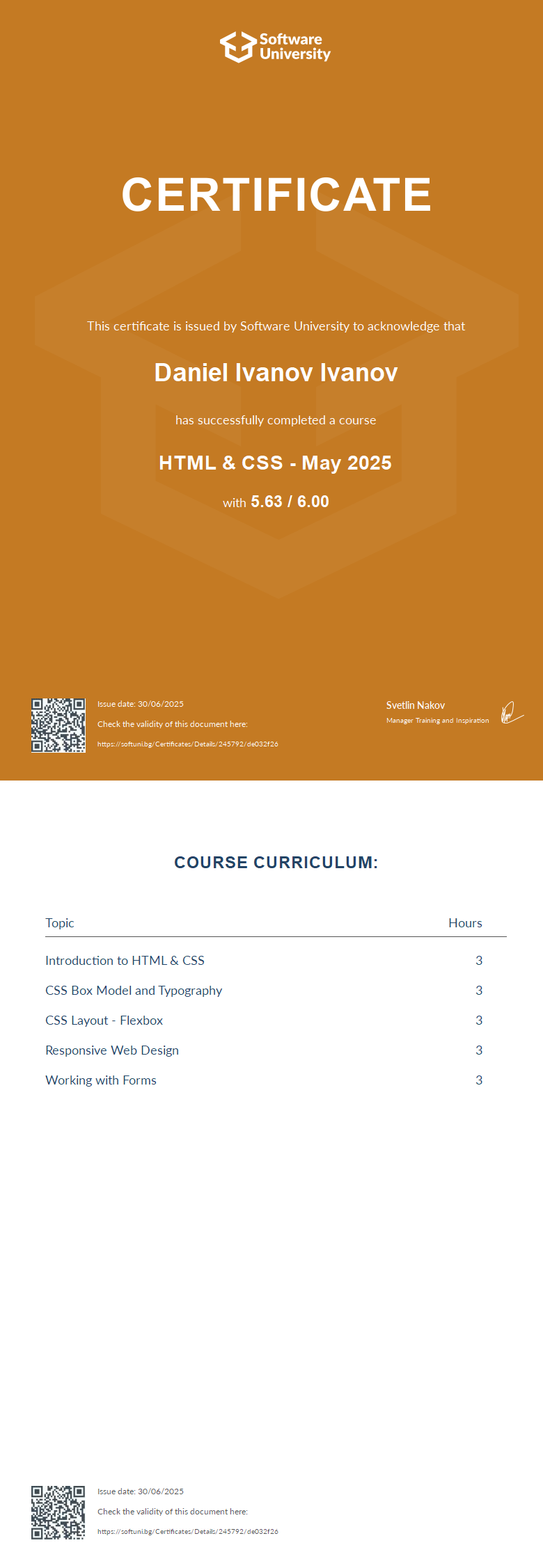 HTML & CSS certificate