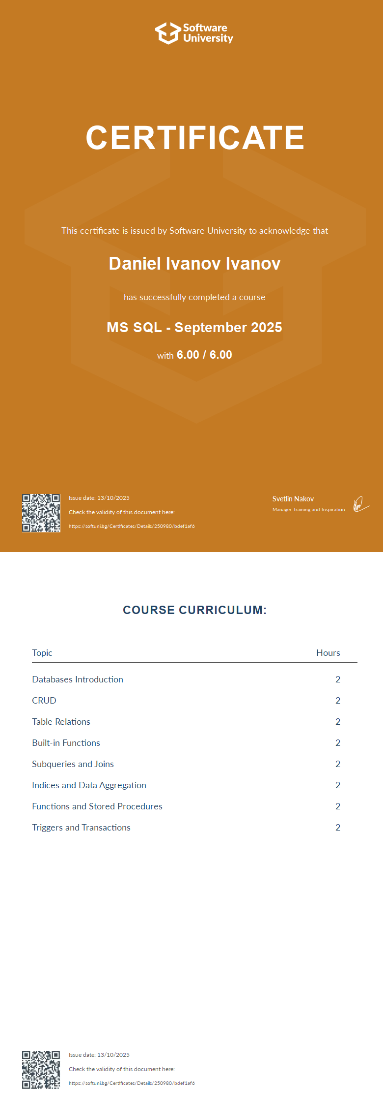 MS SQL certificate