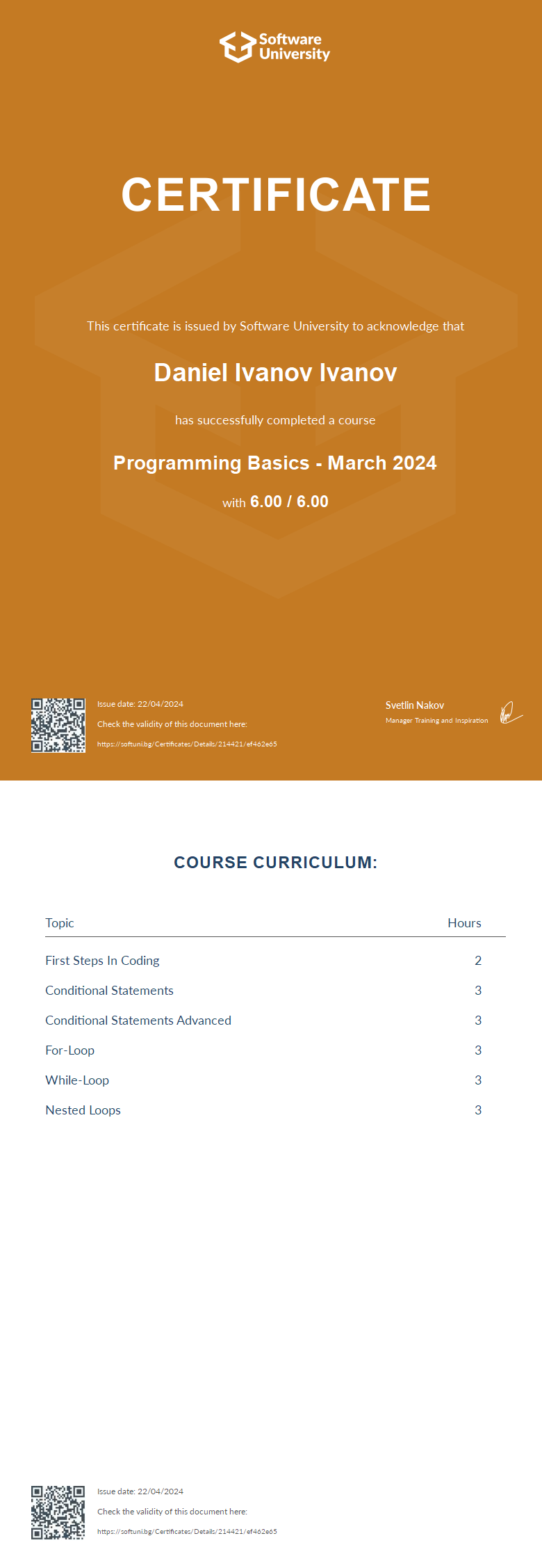 Programming Basics certificate