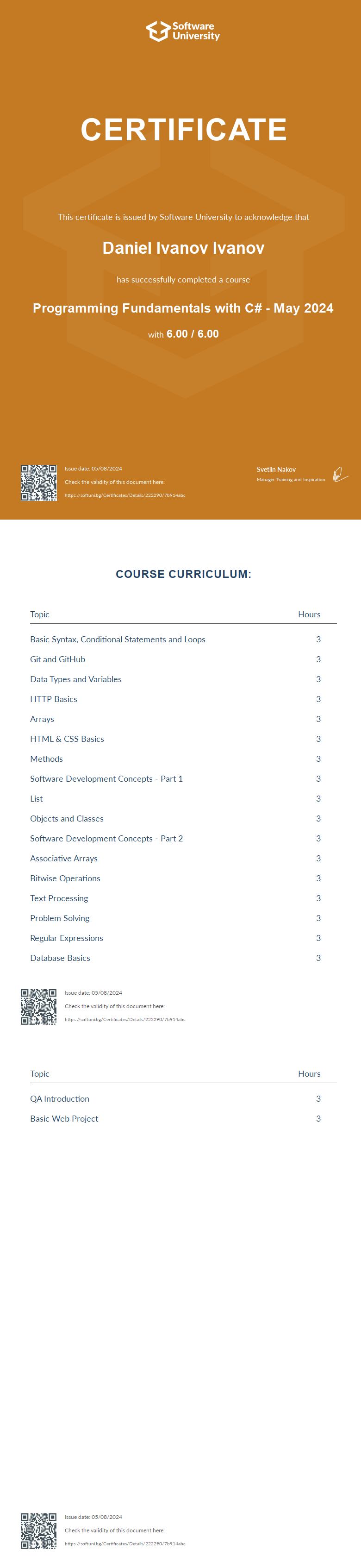 Programming Fundamentals with C# certificate